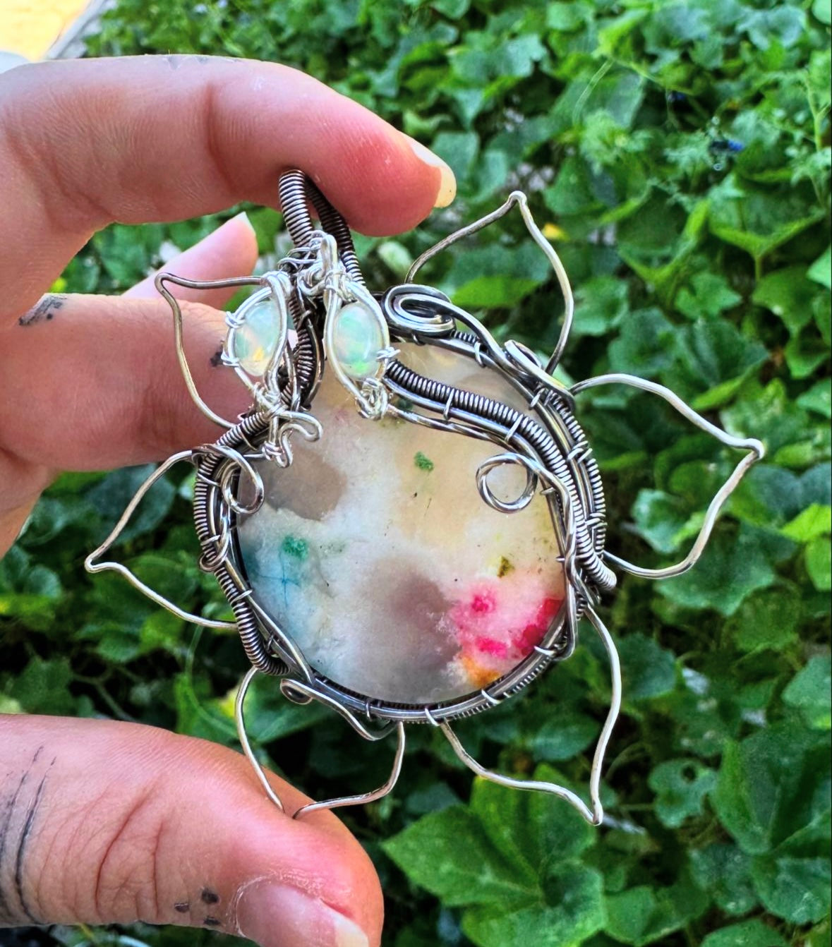 Pisces Moon Flower - Moss Agate & Ethiopian Opal