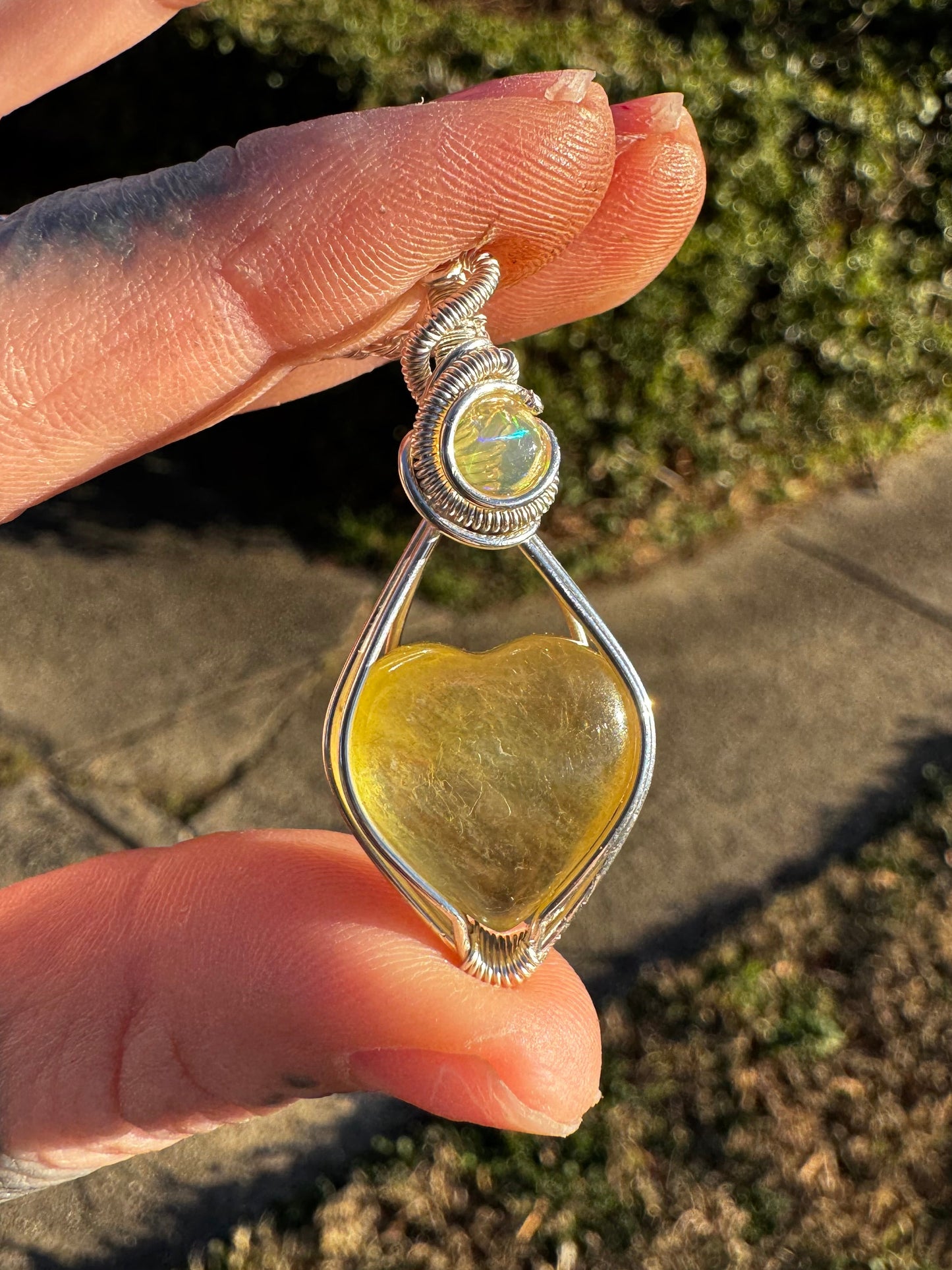 Golden Lepidolite & Ethiopian Opal Heart