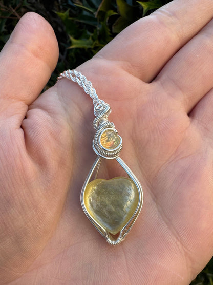 Golden Lepidolite & Ethiopian Opal Heart