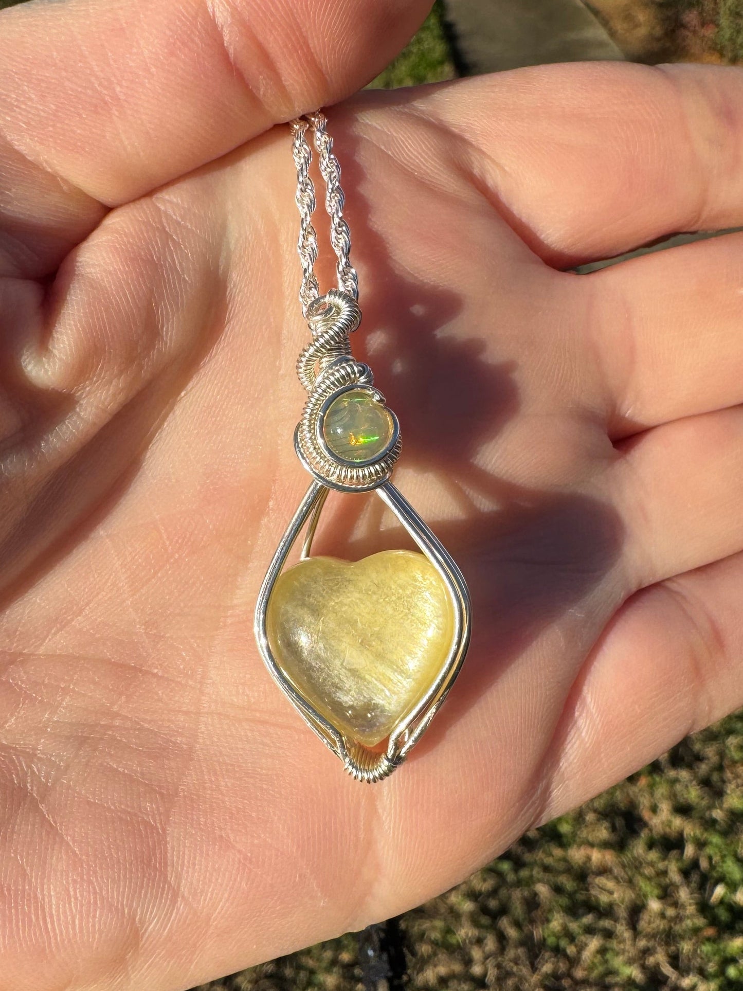 Golden Lepidolite & Ethiopian Opal Heart