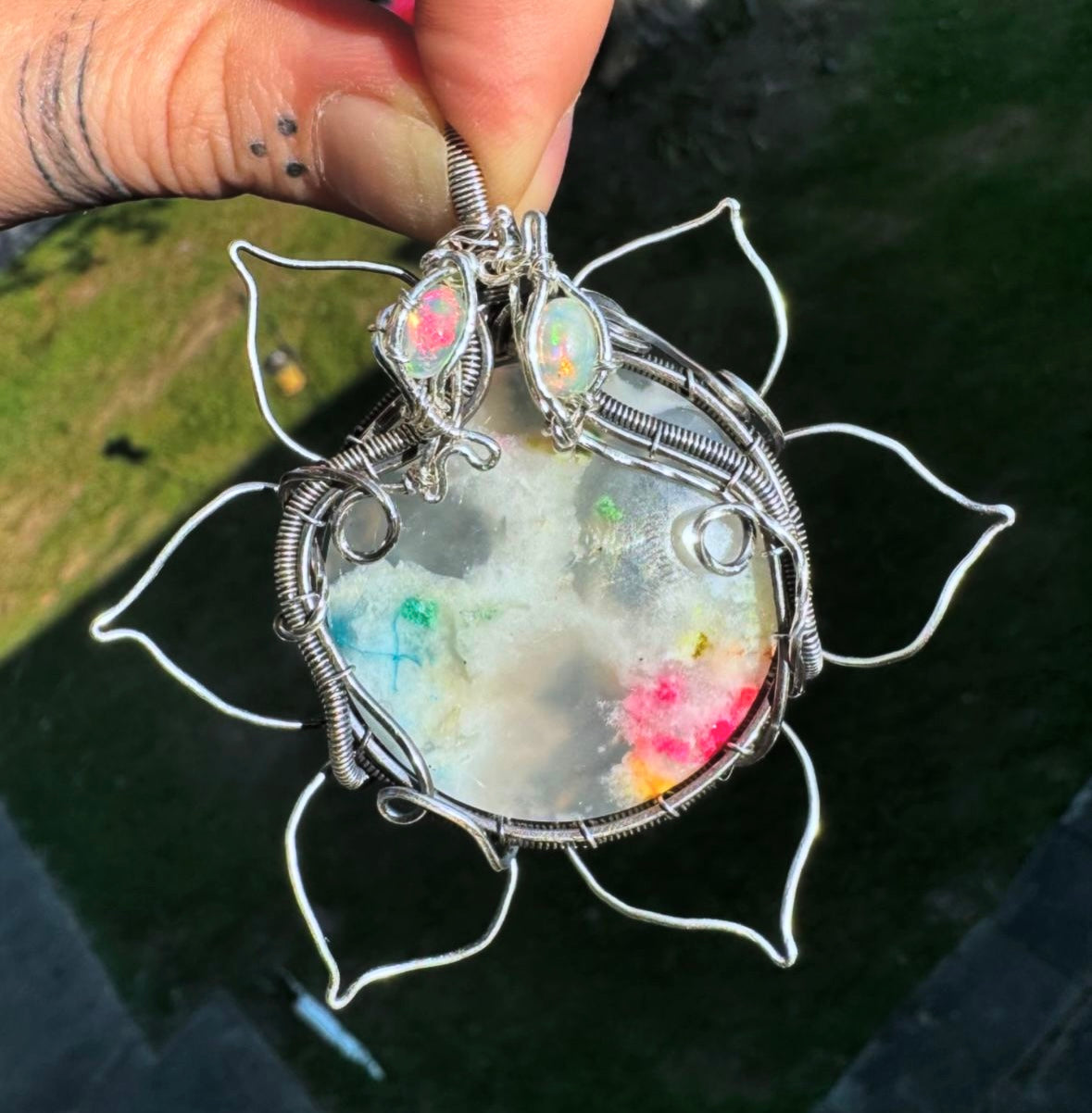 Pisces Moon Flower - Moss Agate & Ethiopian Opal