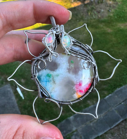 Pisces Moon Flower - Moss Agate & Ethiopian Opal